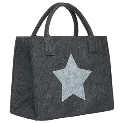 Image of Brandsseller Felt Shopping Bag with Star Charcoal (14&quot;x8&quot;x11&quot;)