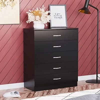 Image of Vida Designs Black Chest of Drawers, 5 Drawer Metal Handles Runners Anti Bowing Support Furniture