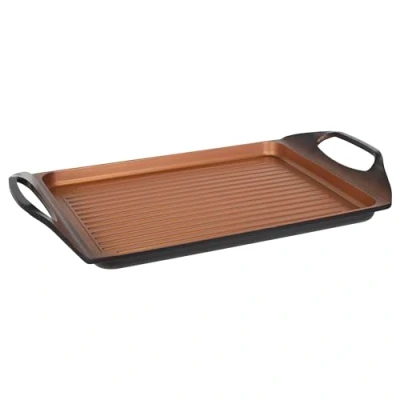 Image of San Ignacio Origen Grill Plate 45 x 27 cm Made of Cast Aluminium Quantanium Black Interior with Diamond Saphire and Copper for All Hobs Induction Point Rotisserie Daily Use