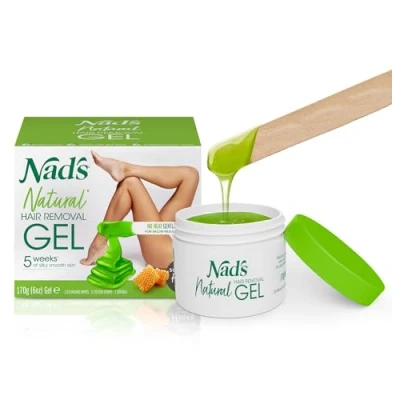 Image of Nad&#039;s Original Natural Hair Removal Gel Wax Kit, Waxing Kit for Body, Arms, Bikini, Legs and Face, No heat Formula, Includes 1 Spatula, 5 Reusable Cotton Strips, 3 Cleansing Wipes, 170g