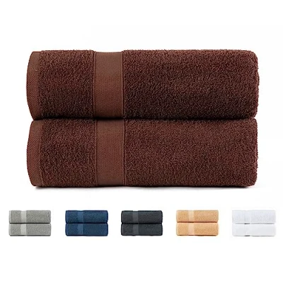 Image of Todocama Set of 2 Large Bath Towels, 100% Cotton 550 gsm Extra Soft, Highly Absorbent and Quick Drying, 100 x 150 cm, Chocolate