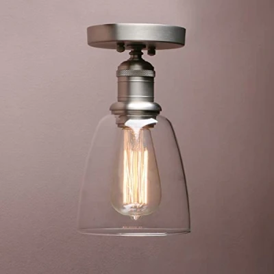 Image of Yosoan Lighting Loft Bar Ceiling Pendant Light Fitting for Kitchen Island Living Room Bedroom Dining Bathroom, Clear Glass Shade (Brushed)