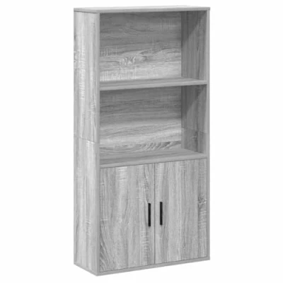 Image of vidaXL Engineered Wood Bookcase Grey Sonoma Bookshelf with Doors, 60x24x120 cm Modern Book Shelf/Book Case for Office/Living Room Storage