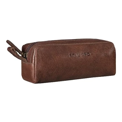 Image of STILORD &#039;Linus&#039; Pencil Case Leather Pen Pouch Office University College Women Men Stationary Vintage Leather, Colour:maraska Dark Brown