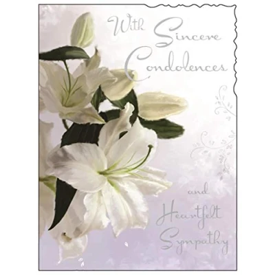 Image of Sympathy Card (JJ5335) Sincere Condolences Oriental Lily Silver Embossed