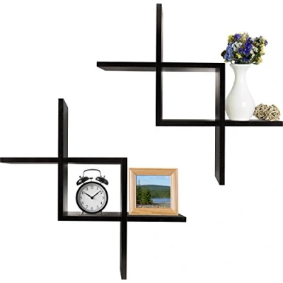 Image of Greenco Criss Cross Intersecting Floating Shelf, Easy To Assemble Wall Mount Shelves for Bedrooms and Living Rooms, Espresso Finish