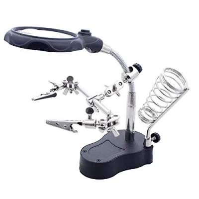 Image of LED Light Helping Hands Magnifier Station Lighted Free Magnifying Glass Stand with Clamp and Alligator Clips for Soldering, Assembly, Repair, Modeling, Hobby Crafts