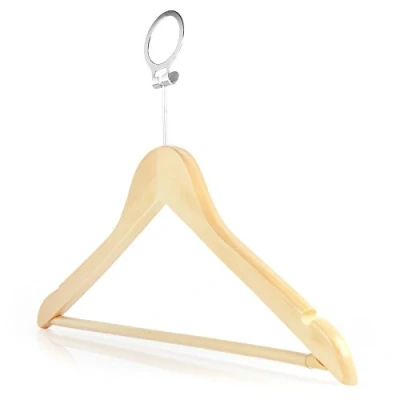 Image of Hangerworld Pack of 20 Wooden Hotel Coat Clothes Hangers with Non Slip Trouser &amp; Metal Security Hook 45cm (18&quot;) Beechwood finish