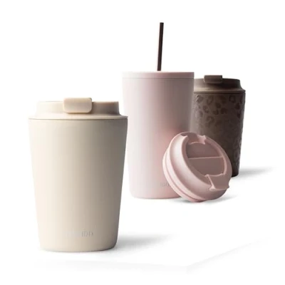 Image of MAMEIDO Coffee Cup Travel Mug 350ml, 470ml &amp; 700ml Leakproof Mug, Stainless Steel Mugs for Hot Drinks BPA Free (Ivory Beige, 0,35l)
