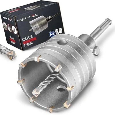 Image of KSP Tec ® Drill Bit 68 mm Reinforced Design Hammer Impact Resistant [XXL Teeth] 4 Cutting Centring Socket for Masonry and Concrete (68 mm)