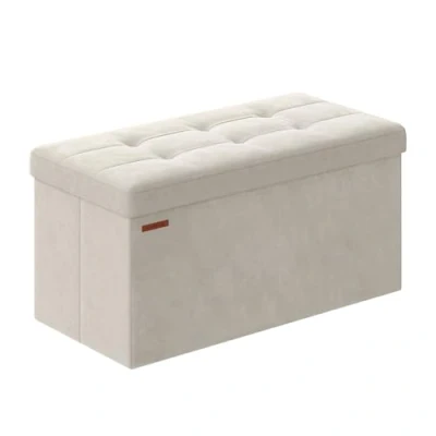 Image of SONGMICS Storage Ottoman, Foldable Small Ottoman Foot Rest, 38 x 76 cm Stool, Cube with Storage, Load up to 300 kg, for Living Room, Bedroom, Entryway, Cream White LSF247W51