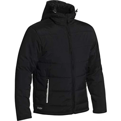 Image of Bisley Workwear UKBJ6928_BBLK Jacket Flex &amp; Move Puffer Jack with Adjustable Hood Oxford Long Sleeve Black, S