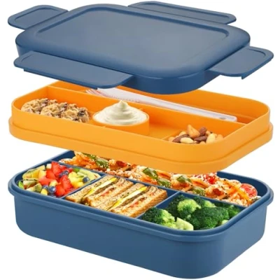 Image of Bento Box Lunch Boxes,2000ml for Adults Kids,Stackable Japanese Lunchbox with 8 Compartments,Leak Proof Meal Prep Container Cutlery Set,Microwave Dishwasher Safe (Bule)