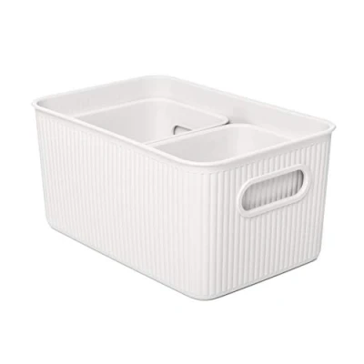 Image of TATAY Set of 3 Rectangular Organiser Boxes Baobab (1 x 5L + 2 1,5L), Polypropylene, BPA Free, White. Measures 18,1 27,2 13 cm