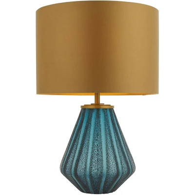 Image of Courmayeur Table Lamp Turquoise Tinted Glass &amp; Gold Satin Fabric
