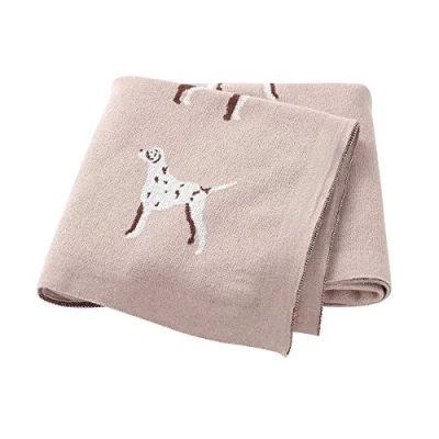 Image of Ziyunlong Baby Blanket 100% Cotton Knitted for Newborn with Cute Dog, 100 x 80cm Pink