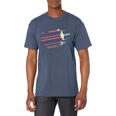 Image of STAR WARS Men&#039;s Rebel Flyby T Shirt, Navy HTR, Medium