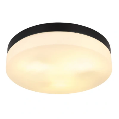 Image of Vranos Outdoor Flush Matt Black IP44 Opal Glass Shade 3x E27