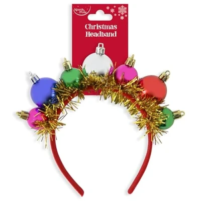 Image of Eurowrap Tinsel Christmas Baubles Headband Fun Headwear Novelty Secret Santa Gift for Fancy Dress