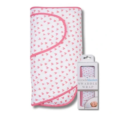 Image of Miracle Blanket Baby Sleep Wearable Swaddle Wrap for Newborn Infant Boy or Girl 0 3 Months, Coral Hearts