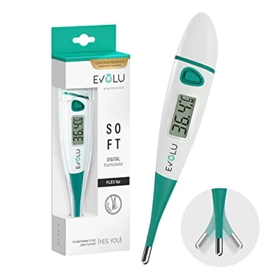 Image of Evolu Digital Thermometer Oral, Rectal, Under Arm Flexible Comfort Tip Measures in 10 Seconds For Babies, Children, Adults Precise &amp; Accurate to 0.1C Easy Read Display, Storage Case