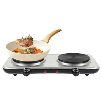 Image of Hot Plates, Uten Double Hotplate, Stainless Steel Premium 5 Levels Separate Thermostat Control, Portable Electric Hob, Overheating Protection, 2000W Hotplates