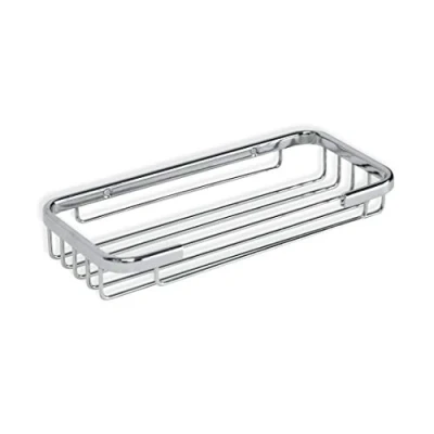 Image of TATAY Krom rectangular bath &amp; shower basket with front opening. Stainless steel and brass.