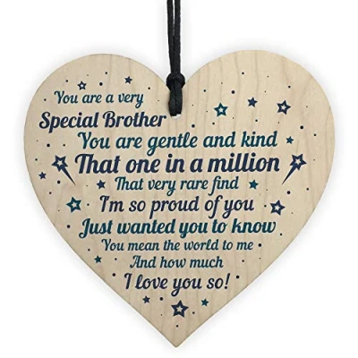Image of RED OCEAN Brother Sister Birthday Gifts Wooden Heart Christmas Card For Him Keepsake Plaque