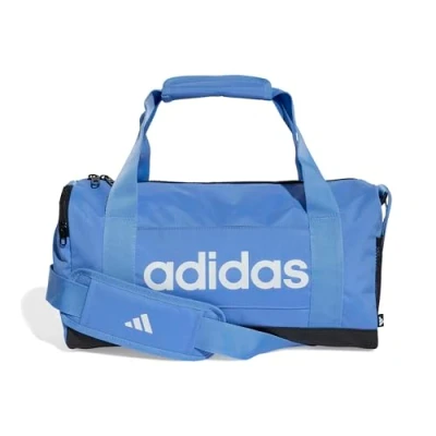 Image of adidas Unisex Essentials Linear Duffel Bag, Blue Fusion/Black/White, XS
