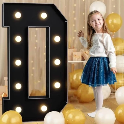 Image of Black Marquee Light Up Letter D, LED Sign Pre cut Foam Glowing Mosaic Decor for Birthday Proposal Anniversary Wedding, 120CM/4FT