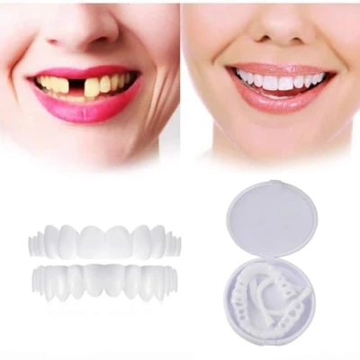 Image of Flipped Warmth 2 Pairs Instant Veneers Dentures Fake Teeth Braces Whitening Cosmetic Tooth Covering Top And Bottom Clip in Temporary False