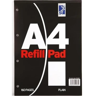 Image of Office Style Plain Blank Paper A4 Refill Pad 4 Hole Punched 80 Sheets Pack of