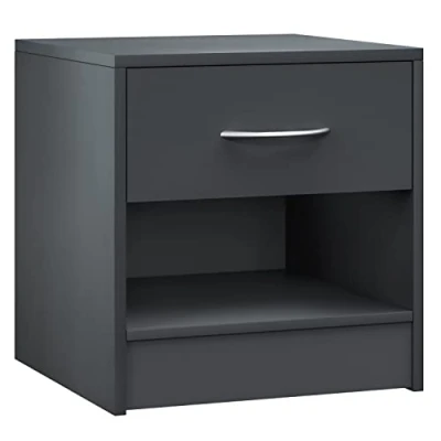 Image of CASARIA® Kiel Bedside Table Drawer &amp; Shelf Nightstand Storage 41x39x28cm Bedroom Cabinet Durable MDF Construction Easy Assembly Anthracite Grey