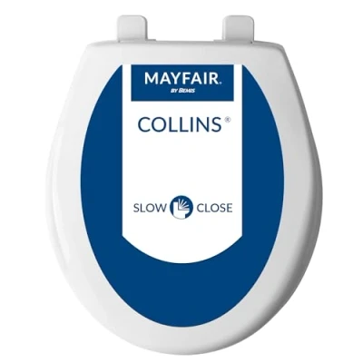 Image of Mayfair 8100SL 000 Collins Slow Close Toilet Seat That Will Never Loosen, with Super Grip Bumpers, Round, Long Lasting Solid Plastic, White