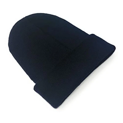 Image of Beanie Hat Mens Ladies Womens Unisex Slouch Winter Woolly Turn Up Knitted (Navy Blue)
