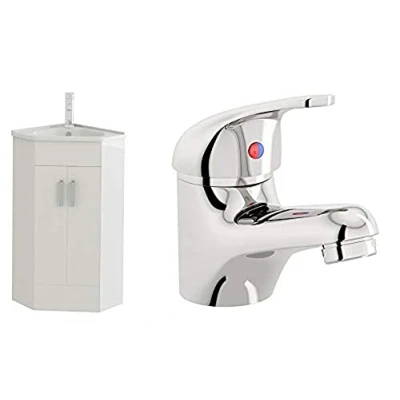 Image of VeeBath Linx White Minimalist Sink Vanity Cabinet Unit &amp; Egham Designer Mono Chrome Basin Mixer Tap + Waste Included