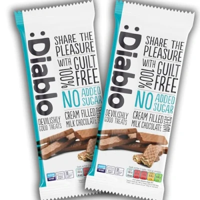 Image of Diablo Cream Filled Milk Chocolate Wafers, No Added Sugar, Sweetened with Maltitol, afternoon tea, Serving Refreshments at Meetings 150g (Pack Of 2)