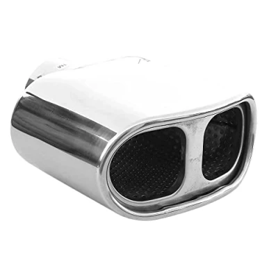 Image of Double Dual Twin Exhaust Tip Trim Car End Pipe Tail Sport Muffler Stainless Steel Chrome Universal