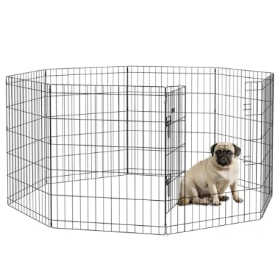 Image of PawHut Dog Pen, 8 Panel Playpen, DIY Design with Door, for Medium Dogs, Puppies, Small Animals, Indoor/Outdoor Use, 76cm High
