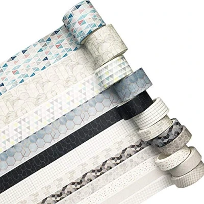 Image of YUBX 12 Rolls Washi Tape Set Modern Arts Decorative Tapes Grey Pink Blue Masking Sets for Craft, Kids, Scrapbook, Bullet Journal, DIY, Gift Wrapping (Geometric Patterns)