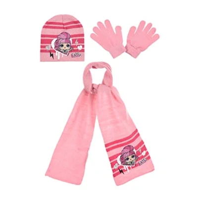 Image of L.O.L. Surprise! Children&#039;s Girls&#039; Winter Set 3 Piece Hat, Scarf and Gloves, pink, XS