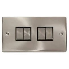 Image of Click Deco VPSC414BK Satin Chrome 4 Gang Switch Black Insert …