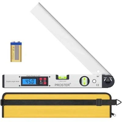 Image of Proster Angle Finder 0 225 Digital Protractor with Battery and Pouch 400mm/16 inch Ruler Spirit Levels Backlit LCD Measuring Tool for Roofing Engineering