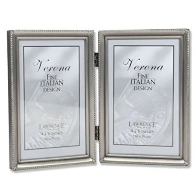 Image of Lawrence 11546D 4 Inch x 6 Metal Pewter Hinged Double Picture Frame