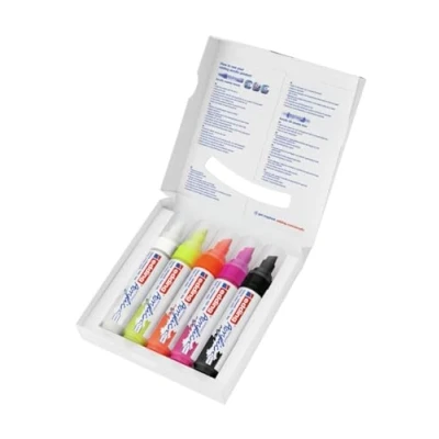 Image of edding 5000 acrylic marker broad neon colours paint markers 5 pack (neon) 10mm chisel nib for painting on canvas, wood waterproof