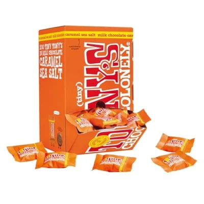 Image of Tony&#039;s Chocolonely Tiny Milk Caramel Sea Salt 900g Mini Chocolates To Share, Individually Wrapped, Vegetarian, Belgian Fairtrade Chocolate.