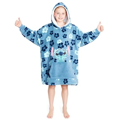 Image of Disney Hoodies for Girls Boys, Kids Oversized Hoodie Blanket, Minnie Mickey Stitch Gifts (Blue Tropical)