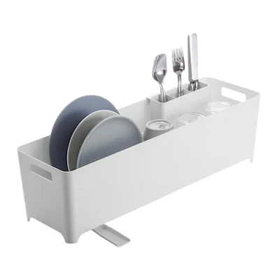 Image of YAMAZAKI Home Slim Drainer Basket Modern Kitchen Strainer Plastic Dish Rack, White, One Size