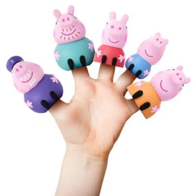 Image of Peppa Pig Set of 5 Family Finger Puppets Water and Bath Toys Ages 3 (DeQube 919D00049)