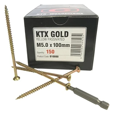 Image of Concept Distribution 10088 KTX Gold M5.0 x 100 mm Professional Woodscrews (150) + Free Screw Bit